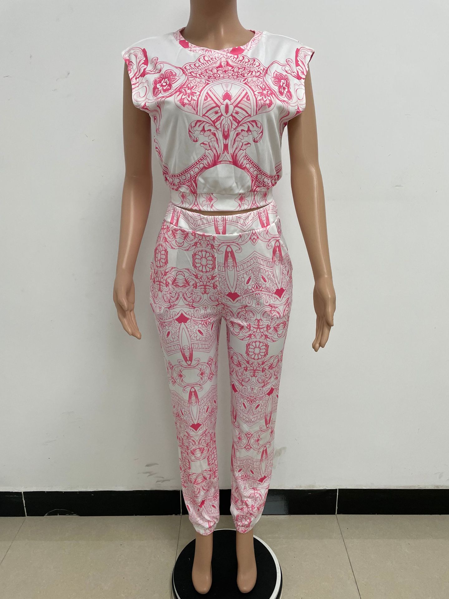 350g Weight Sleeveless Sleeve Length Spandex, Polyester Fabric Type Pant Co-ord Set Sets Type 2 Pieces Set Quantity Daily Occasion Round Neck Neckline Slim Fit Type Printing Pattern Summer Season Women's Gender Vacation Style Daily Women's Vacation Printing Spandex Polyester Pant Co-ord Set Pants Sets 20