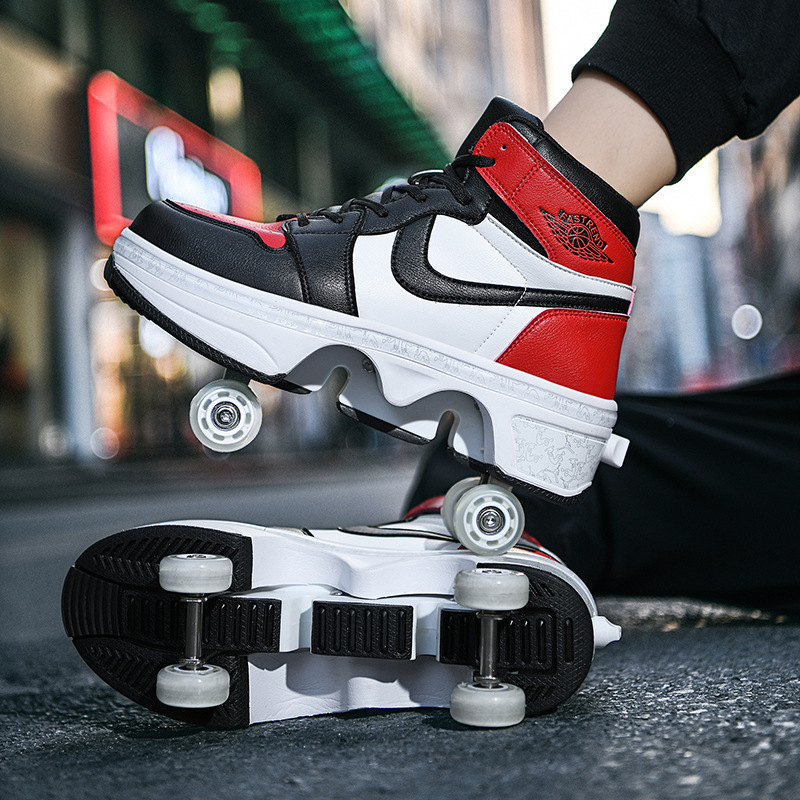 Dingjian deformed four-wheel heloom shoes shrink very convenient high-top roller skating roller shoes microfiber comfortable New roller skates