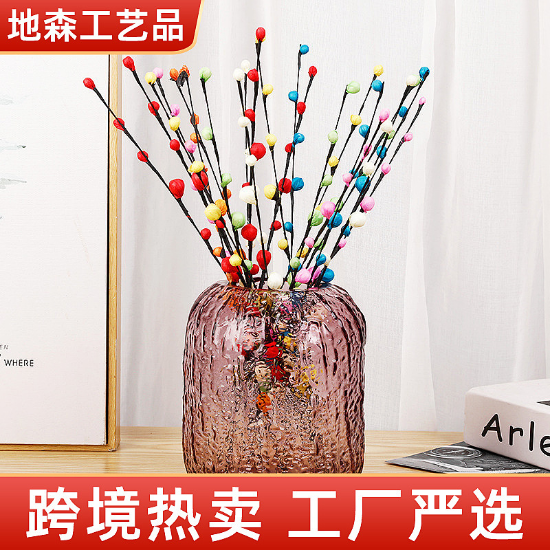 Simulated Flower Silver Willow Branch Plant Fake Flower Home Furnishings Decoration Festive Supplies Artificial Paper Flower Arrangement Small Bud Silver Willow