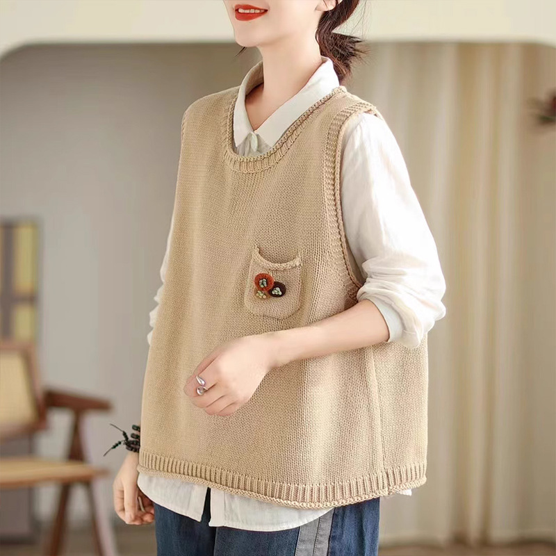 Knitted Vest for Women, Layered Wear, Spring and Autumn, Plus Size, Round Neck, Sleeveless Pullover Sweater, Trendy and Versatile