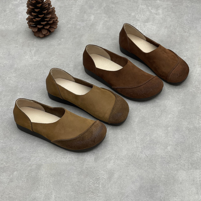 New Large-Size Genuine Leather Women's Shoes for Foreign Trade and Cross-Border Sales, Flat Round-Toe Bohemian Barefoot Cowhide Women's Flats New Large-Size Genuine Leather Women's Shoes for Foreign Trade and Cross-Border Sales, Flat Round-Toe Bohemian Barefoot Cowhide Women's Flats