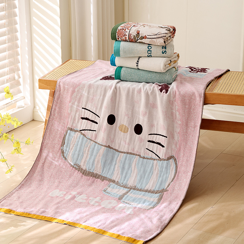 Cotton Four-Layer Gauze Bath Towel Wholesale 80*160cm Adult Large Bath Wrap Household Thickeneded Cartoon Large Towel