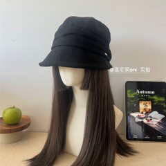 出口日本~素颜bi备显脸小山本风褶皱羊毛呢渔夫帽女遮脸堆堆盆帽