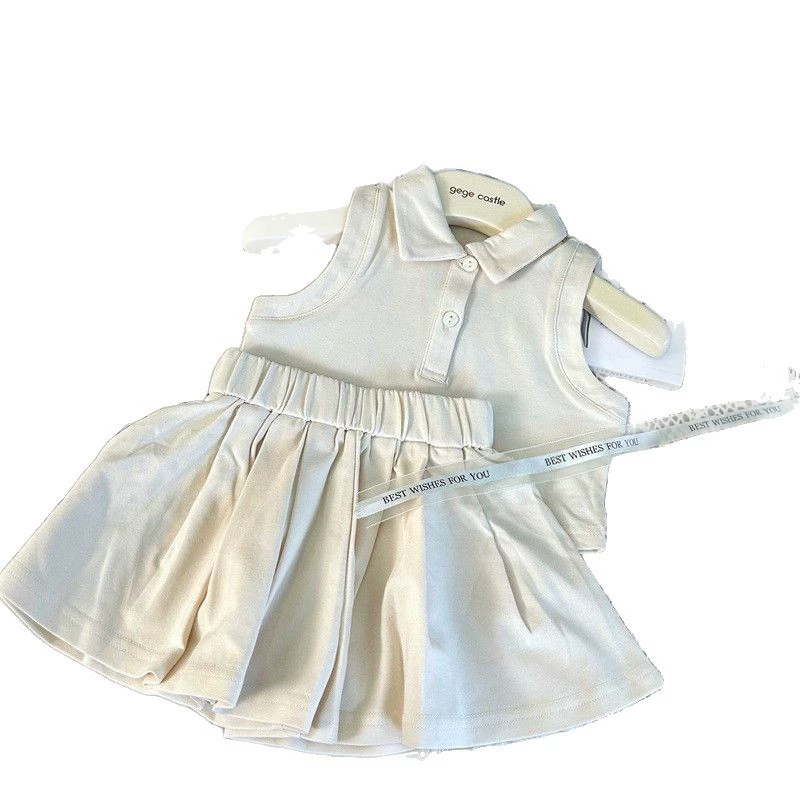 Set, vest sleevless, blue pleated skirt, (Physicals)