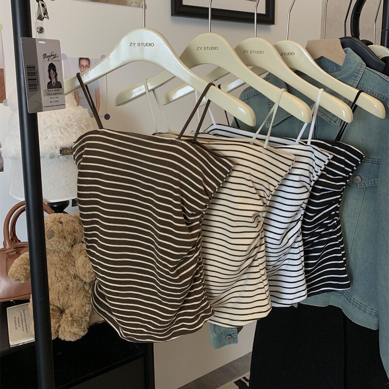 All-match Striped Sanding Warm Vest Autumn and Winter with Chest Pad Pleated Waist Thin Shoulder Strap Base Inner Beautiful Back Top All-match Striped Sanding Warm Vest Autumn and Winter with Chest Pad Pleated Waist Thin Shoulder Strap Base Inner Beautiful Back Top