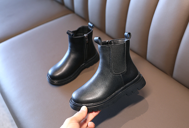 Children's Martin 2024 Spring and Autumn New Black Side Zipper Girls' Mid length British Style Pipe Boots Trend_voghion.com