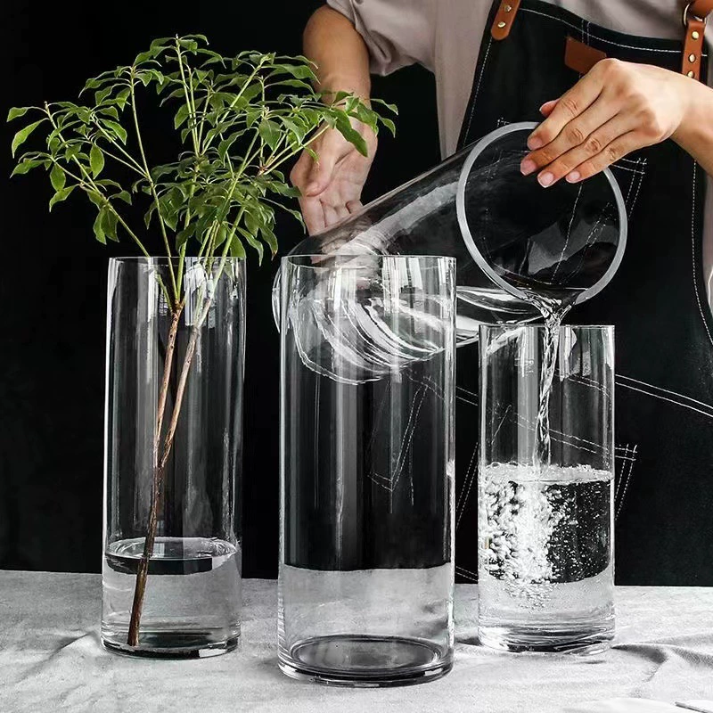 Оптовая большая прозрачная прямая стеклянная ваза напольная утолщенная лошадь пьяная деревянная Цветочная композиция декоративные украшения Искусственный обдув