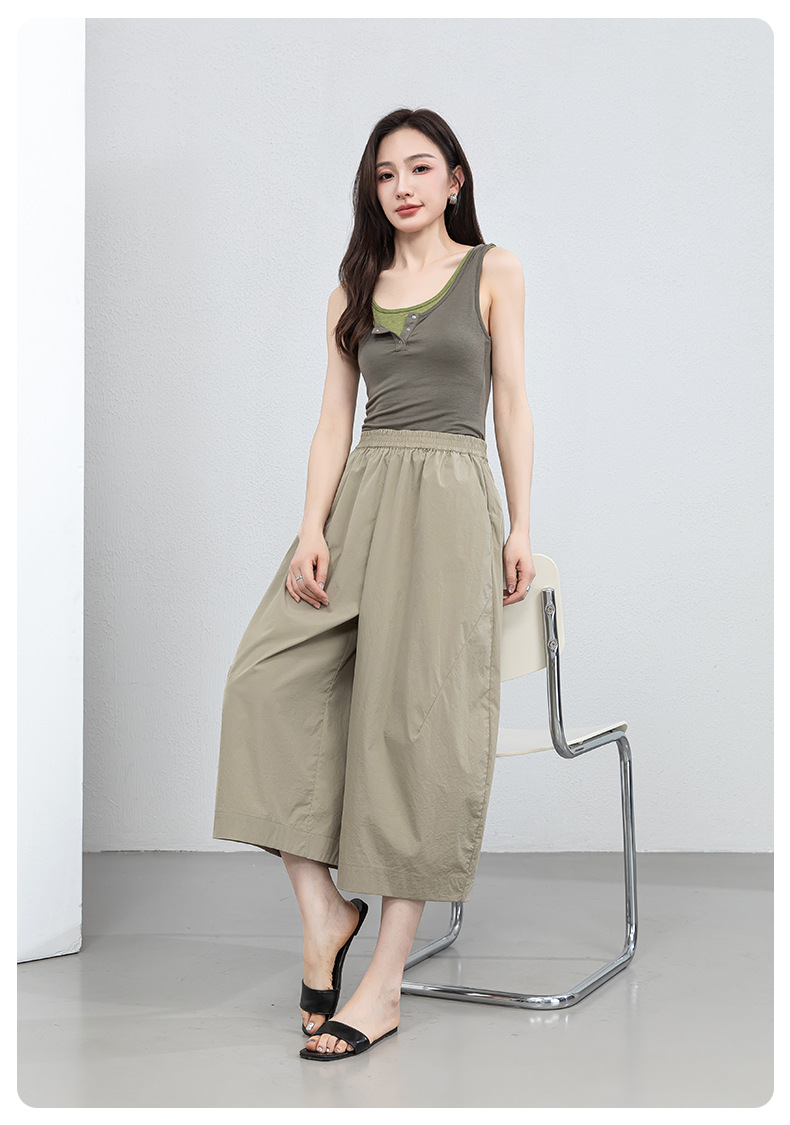 Quần culottes nữ ống rộng cạp thun chống nắng mùa hè dáng suông che mông đùi — màu xanh navy chi tiết 26