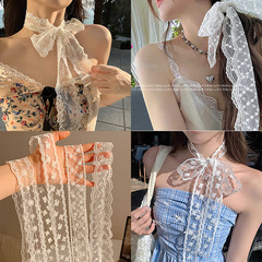 韓国のレースの蝶結びの長いスカーフの女性の春の夏の新型の高級感の個性の百合の首の飾りのヘアバンド