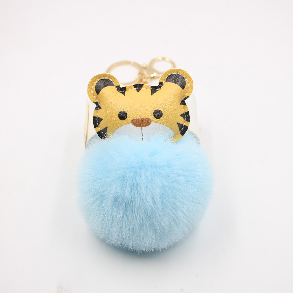 Cartoon Tiger Imitation Rex Rabbit Fur Ball Keychain Car Car Zodiac Tiger Plush Pendant Accessories display picture 4