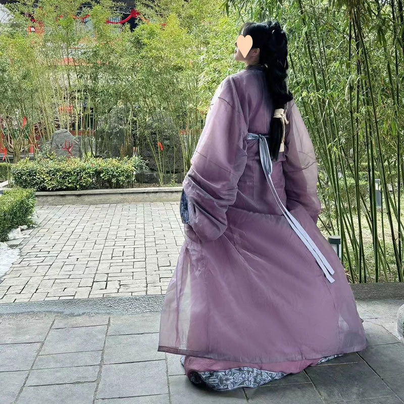 Wei and Jin System Northern and Southern Dynasties Hanfu Warring States Powder Women's Purple Fairy Costume Eight Broken Skirt Ancient Wind Big Sleeve Dance Performance