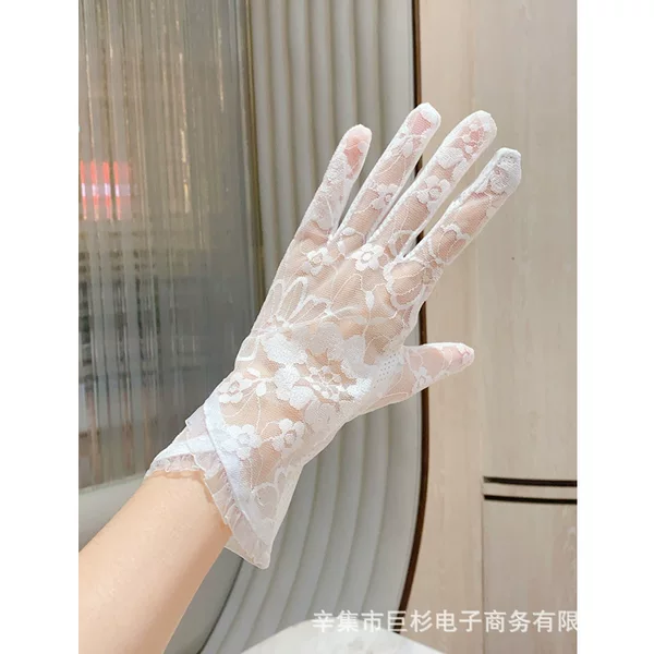 Sun Protection Gloves Women's Summer Lace Short Thin Driving Touch Screen Wedding Outdoor Stretch UV Protection Ice Silk