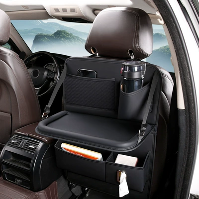 Car seat back storage bag, vehicle-mounted storage bag, foldable small table board suitable for SUVs, sedans, and pickup trucks (Car table board) - black-1-piece