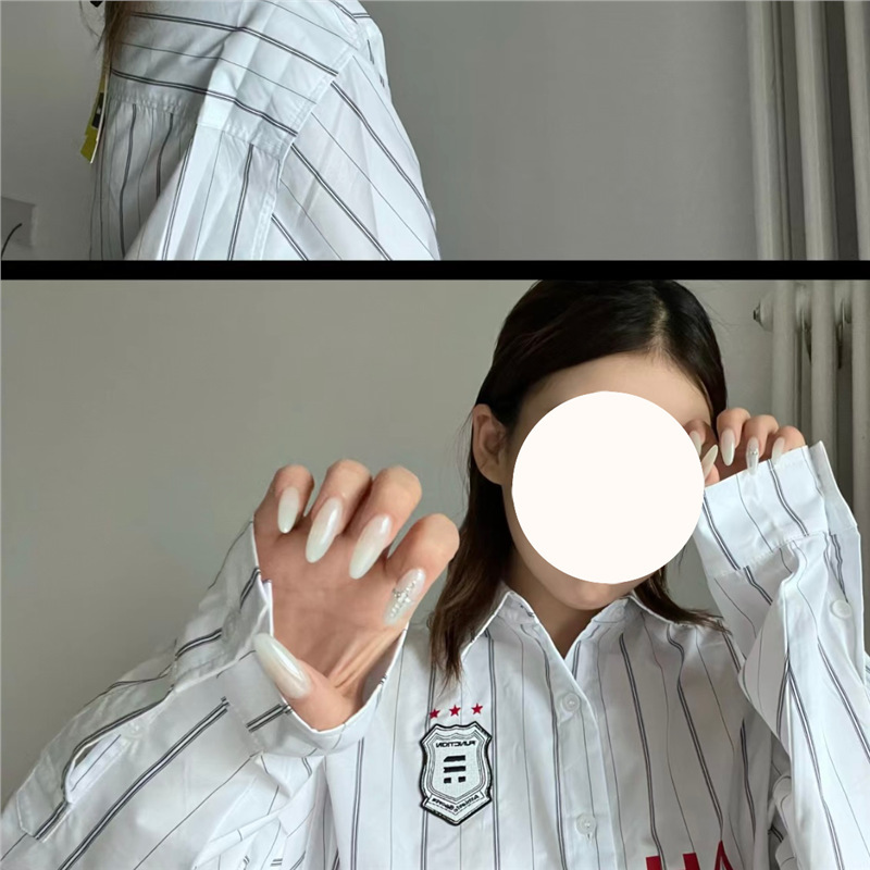 ins秋季新款运动撞色条纹长袖衬衫潮流宽松休闲情侣翻领外穿衬衣|undefined