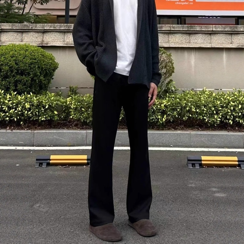 黑色柳叶弯刀西裤垂坠高级感微喇裤子微胖男生穿搭cleanfit直筒裤|undefined