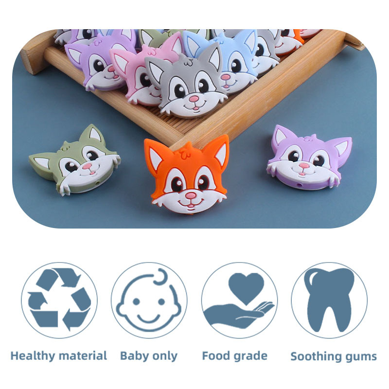DIY creativo bebé suministros de dibujos animados animal Fox gato silicona joyería bebé chupete cadena molar mordedor pulsera accesorios