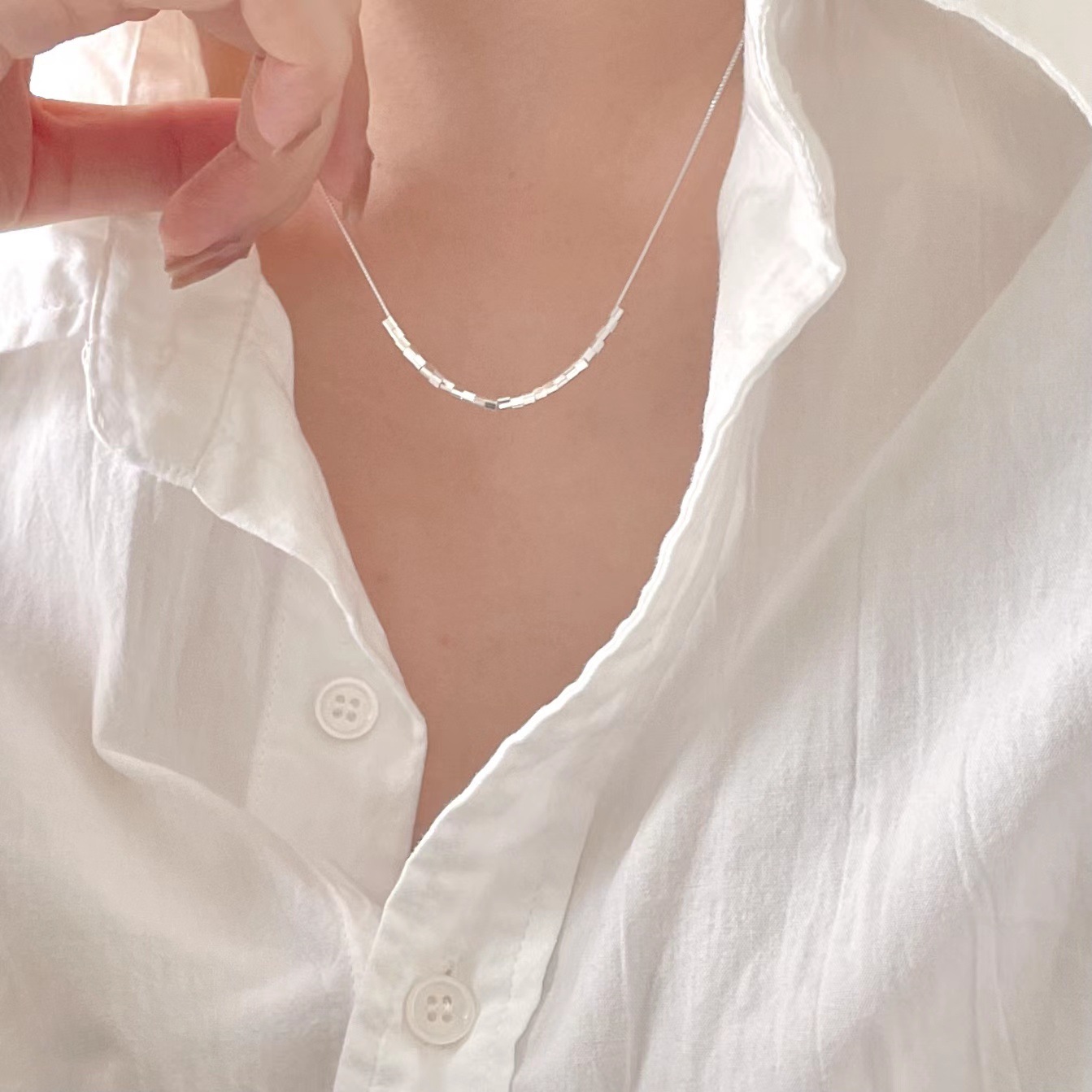 1 Piece Quantity 925 Sterling Silver Curb Chain Square Necklace