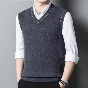 Men's V-neck knitted vest pullover sleeveless sweater waistcoat autumn and winter thickened wool vest autumn sweater vest