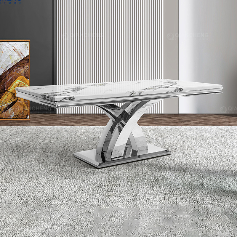 Mesa de Comedor de Mármol y Acero Inoxidable para 6 Personas Desmontable para Restaurante image 8