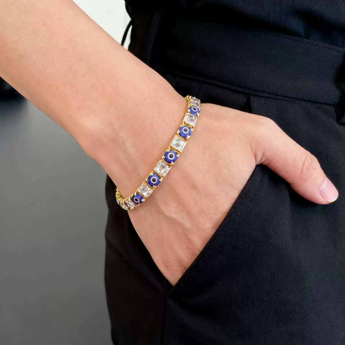 欧美风高级感情侣款网球链手饰品跨境热卖新款恶魔之眼锆石男手链