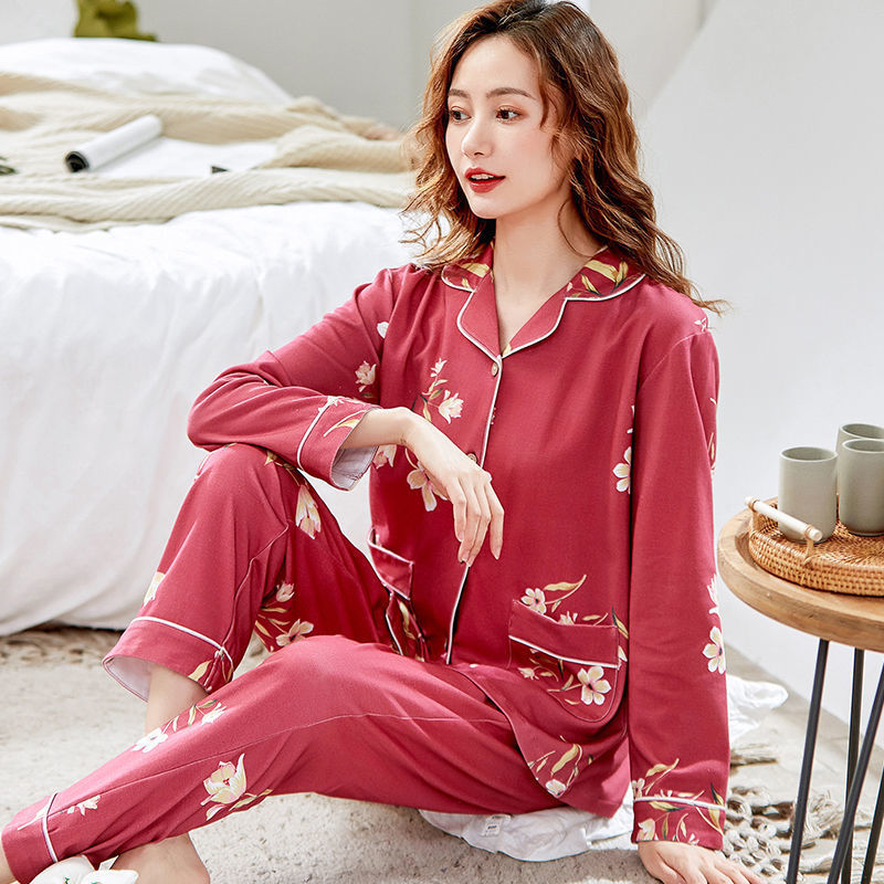 Nuevo 100% Pijama de algodón de las mujeres cardigan de manga larga de mediana edad más el tamaño de primavera y otoño día de desgaste en el hogar traje Delgado