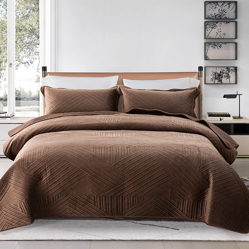 Juego de Ropa de Cama de Terciopelo Cristalino de Color Sólido Estilo Comercio Exterior, Cubrecama Acolchado de Tres Piezas, Manta Informal para el Hogar, Venta al por Mayor