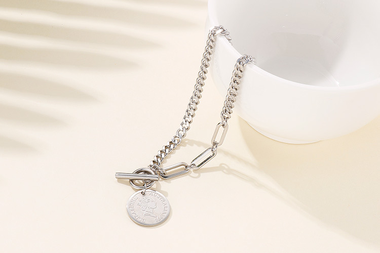 European and American hip-hop hipster bracelet necklace simple coin stainless steel jewelry set