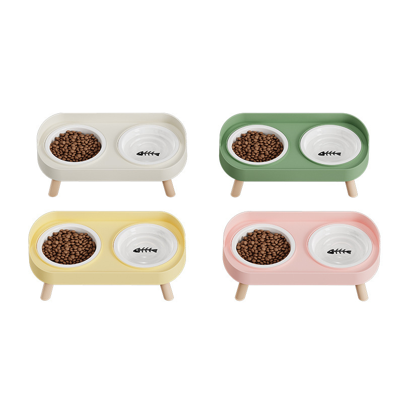 Tazón de gato de acero inoxidable doble tazón anti-derrumbe protector cervical para mascotas tazón de agua de grano en cerámica para perros tazón de agua de gato y perro