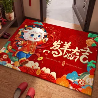 2027新款羊年新年地垫红色喜庆玄关入户门垫节日氛围装饰垫可代发