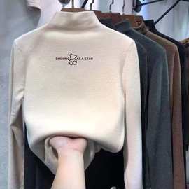 儿童半高领T恤打底衫德绒内搭卡通印花男女中大童加厚上衣秋冬潮