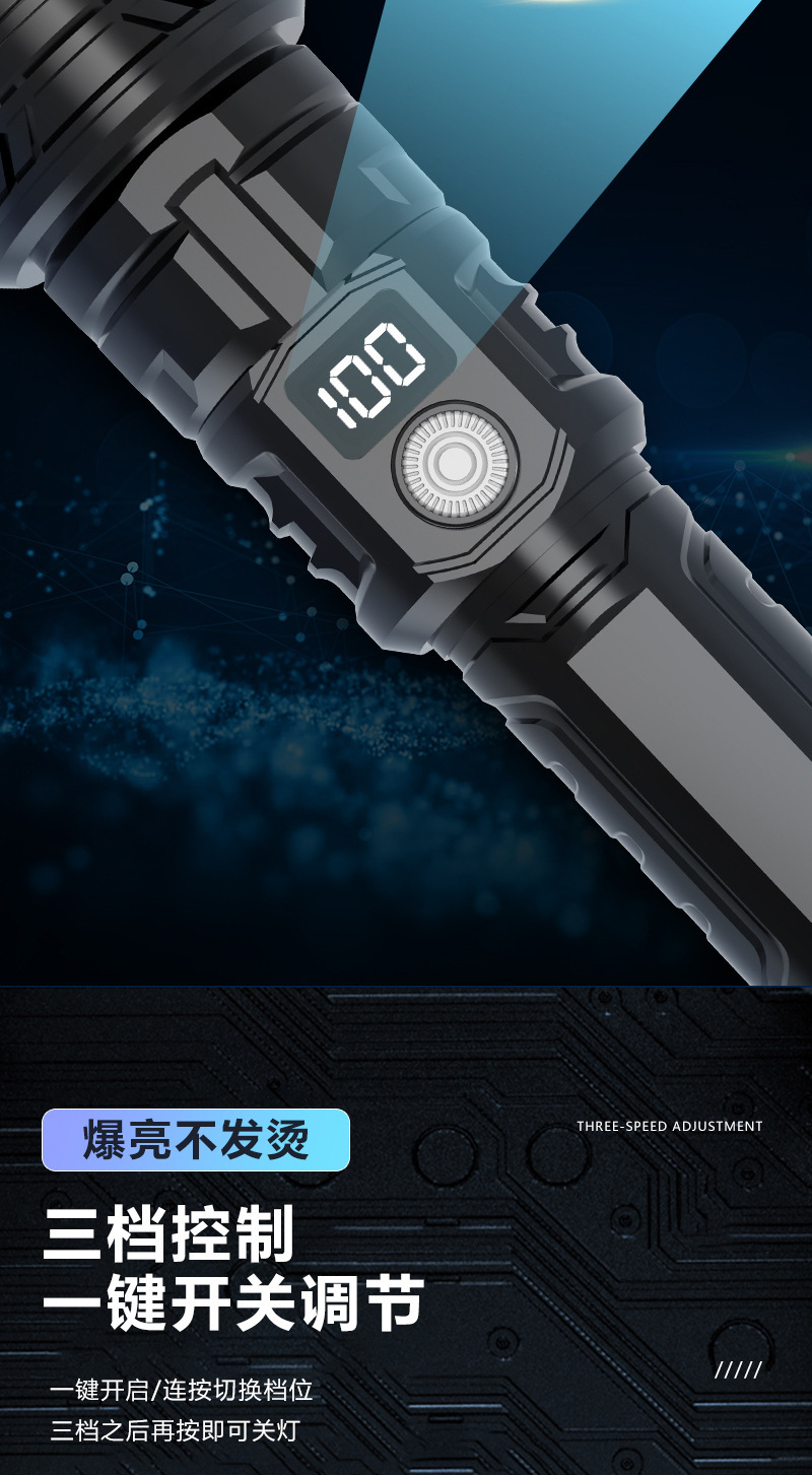 Cross-Border New Model Led Long-Lasting Strong Light Zoom Flashlight Outdoor Portable Emergency Lighting Laser Spotlight