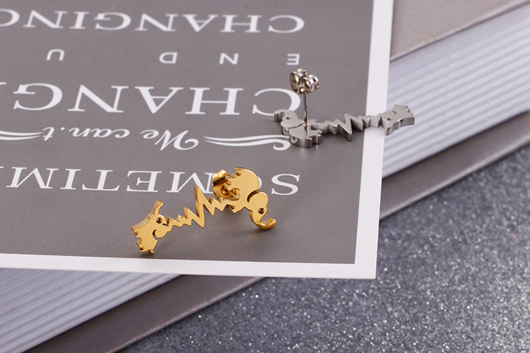 Earrings Classification Housewarming, Anniversary, Business, Wedding, Travel, Birthday, Festival Occasion European And American Stainless Steel Cute Elephant Electrocardiogram Earrings