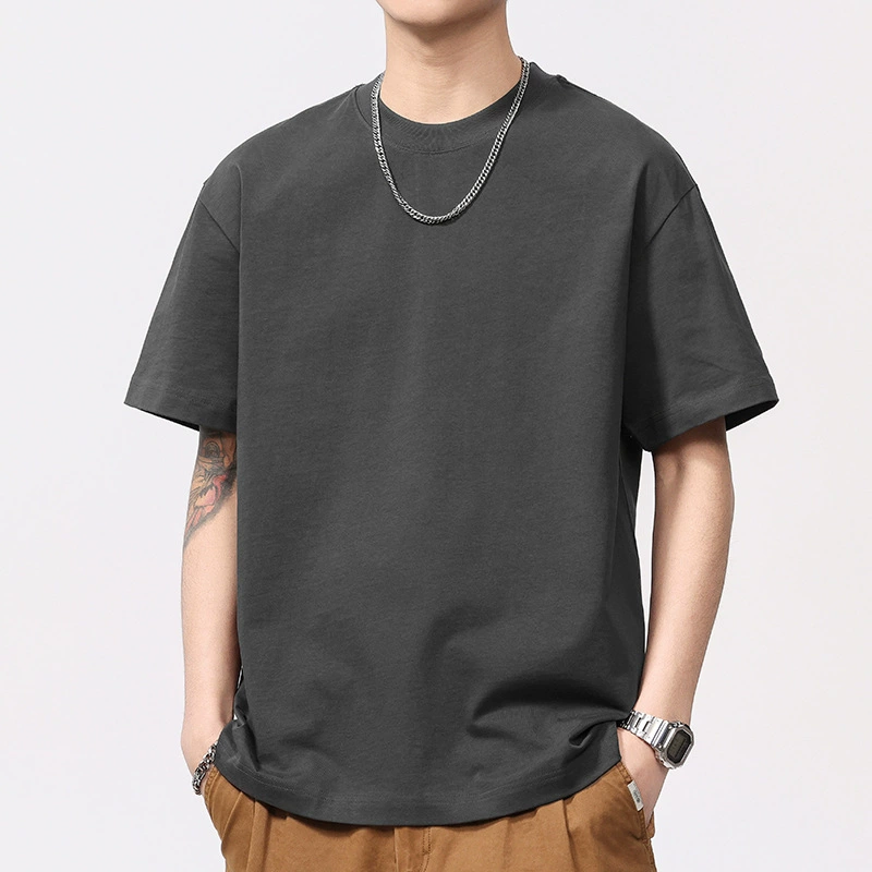 Black cotton summer solid short sleeve T-shirt with a round collar, oversize