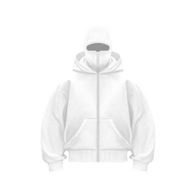 黒ロシア風ダブルキャップバンディットスウェットシャツメンズ秋冬ヘビーデニムパーカークリーンフィットカップル厚手コート