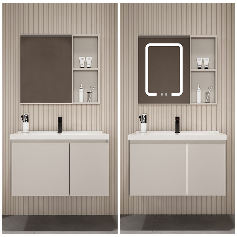 Combinación de gabinete de baño de estilo crema pequeño apartamento baño cerámica lavabo integrado tabla de lavado combinación de gabinete de lavabo