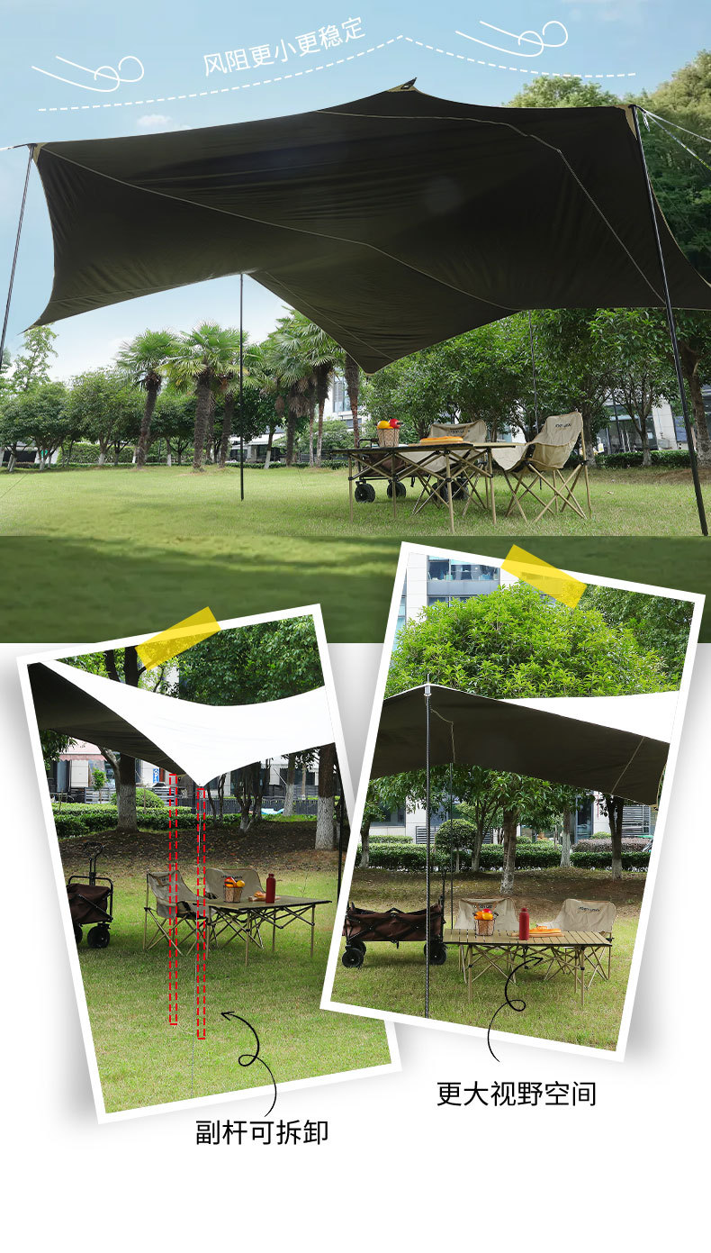 4-Pole Black Glue Canopy Shading Sunscreen Rainproof Outdoor Camping Tent Portable Awning Canopy Butterfly Octagonal Sky