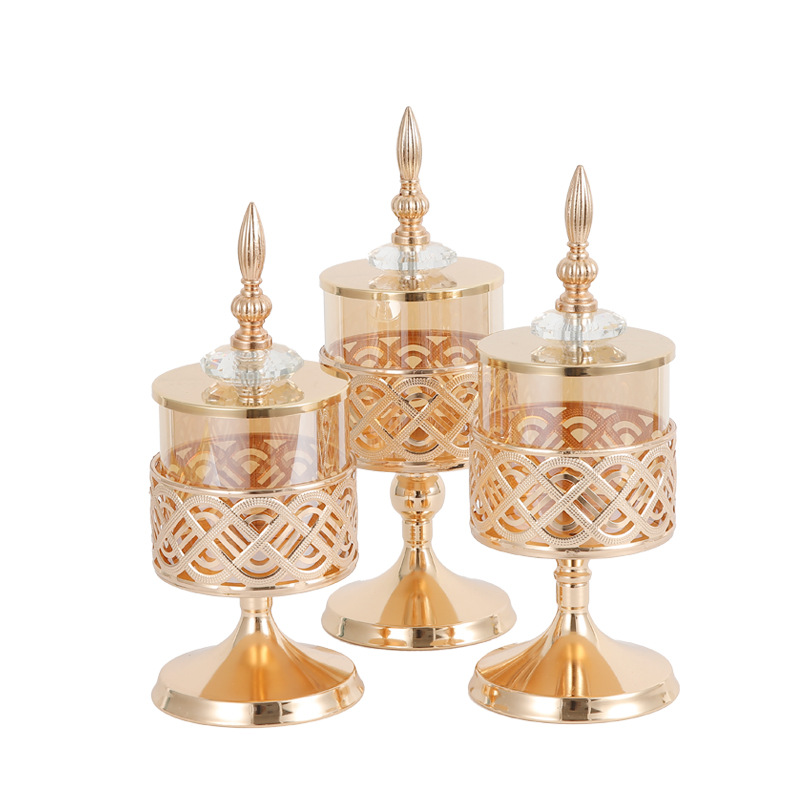 Decoración de estilo europeo mesa de comedor de vidrio occidental cena romántica a la luz de las velas de tres piezas conjunto de decoración de la boda accesorios decorativos candelabro