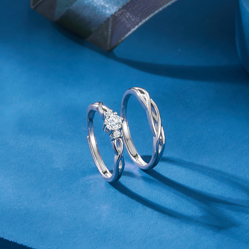 Par de anillo de plata esterlina par de anillo de hombres y mujeres Luz de lujo nicho diseño de alto grado letras abiertas regalo de cumpleaños