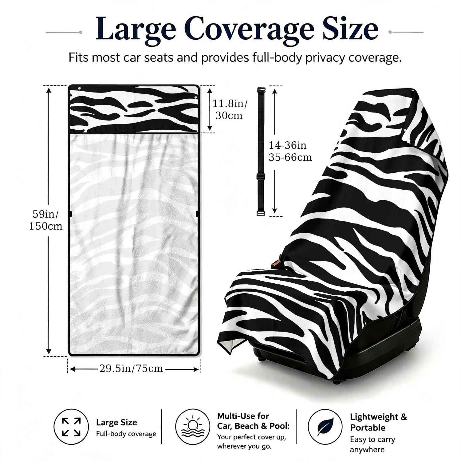 Printed bath towel and car seat cover 2-in-1, ultra-fine fiber outdoor beach and car dual-use universal seat cushion