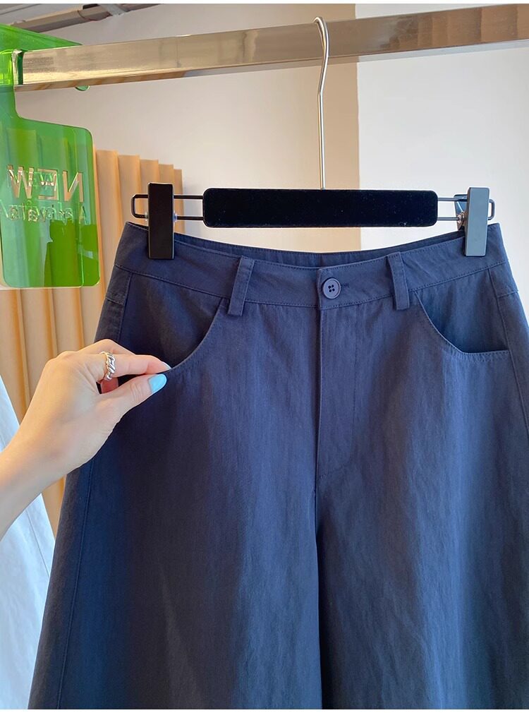 Quần culottes nữ ống rộng cạp cao dáng suông — Xanh lông mòng đen chi tiết 16