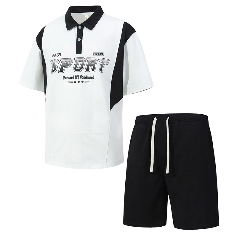 Camisa POLO, traje deportivo para hombre, verano, holgado, moderno, para correr, transpirable, camiseta de manga corta, pantalones cortos informales, conjunto de dos piezas