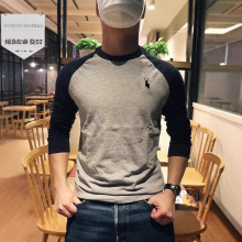 2025新AF纯棉男士长袖T恤圆领刺绣纯色大码加厚百搭插肩款打底衫