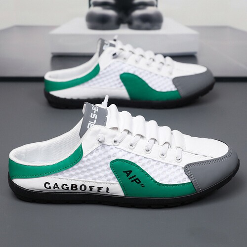 Summer New Mesh Breathable Slip-On Closed-Toe Half-Slippers for Men, Lazy Style Shoes, Fashionable All-Match Mesh Shoes with Heel Cover