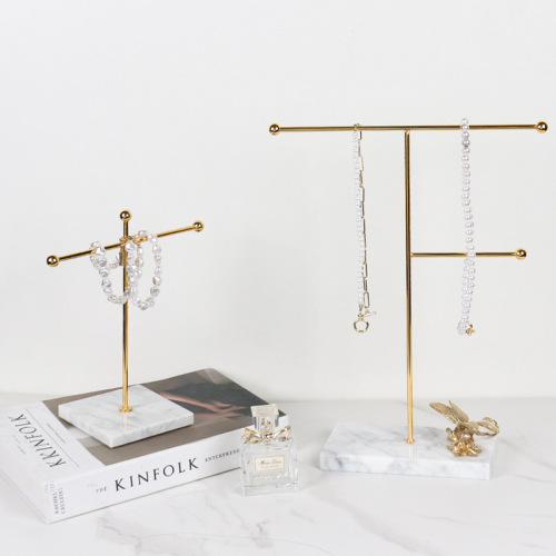 ins Nordic modern minimalist electroplated gold marble seat home decoration soft cosmetics jewelry hanger