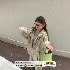 橘子树在哪儿条纹连帽卫衣外套女秋季慵懒风宽松休闲百搭长袖上衣