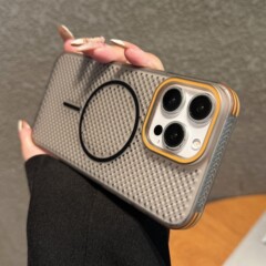 iPhone17PROMAX携帯電話ケース、夏用冷却通気性メッシュケース、磁気吸着、Apple 16エアバッグ、落下防止15に適しています。