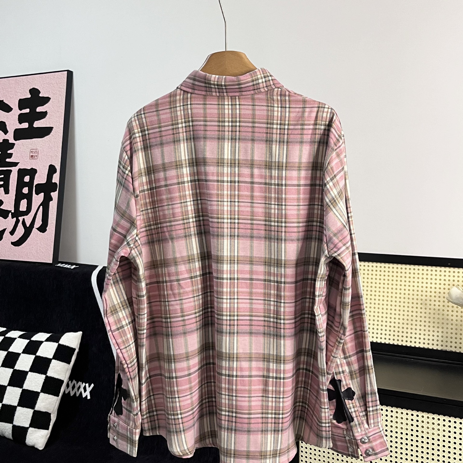 25秋新款克罗CH粉格子十字架高版本粉色甜酷少女格衬衫上衣衬衫