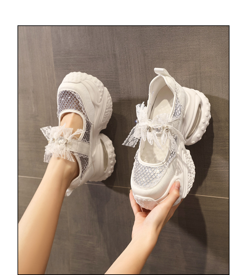 Giày sneaker nữ đế dày tăng chiều cao thoáng khí lưới thể thao — màu trắng chi tiết 14
