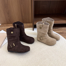 批发一件代发2025冬季新款女儿童时尚中筒靴子韩版公主复古短靴