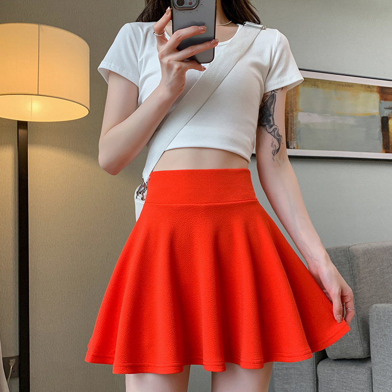 Short Skirt, New Style Women's Clothing, Large Size Skirt, Anti-Exposure, Korean Style Elastic High-Waisted Sun Skirt, Spring and Summer Pleated Skirt